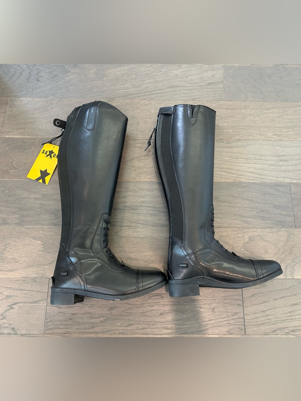 Saxon Black Lace-Up Tall Riding Boots NWT women’s size 7